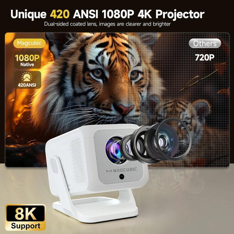 Smart Projector Native 1080P 4K Supported WiFi 6 Auto Focus